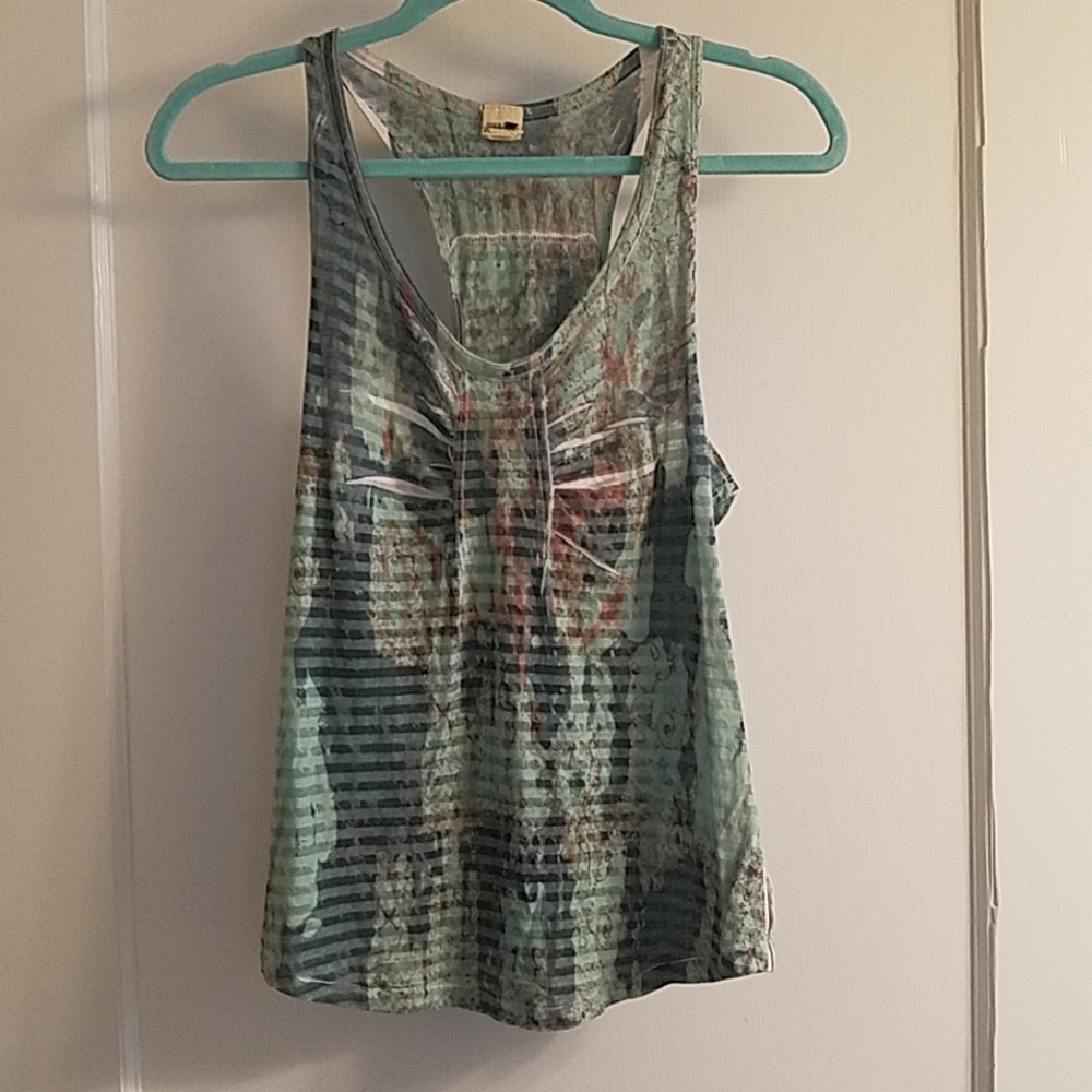 Free People Green Striped Tie-Dye Racerback Tank